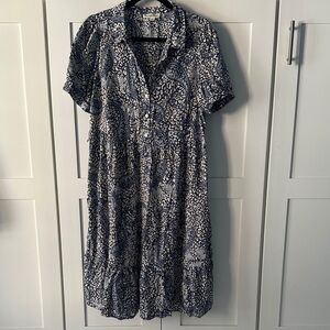 Navy Paisley Button-Front Midi Dress